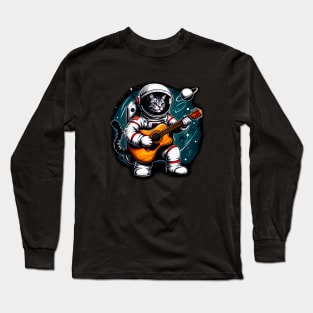 Cat astronot Playing Guitar style Slowrock Long Sleeve T-Shirt